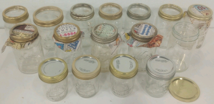 (12) Vintage Kerr 1-Pint Mason Canning Jars (4) Vintage Kerr 1/2-Pint Mason Canning Jars