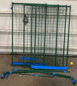 (4) Green Metal Shelves With Connector Pieces