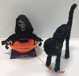 Animated Reaper Candy Bowl, Halloween Cat