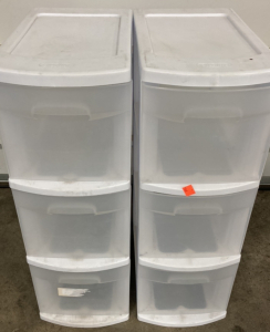 (2) White 3-Drawer Plastic Storage