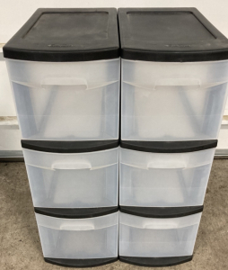 (2) Black 3-Drawer Plastic Storage