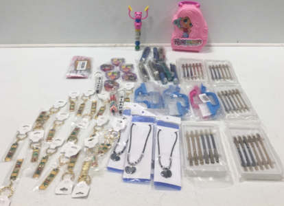 Assorted Keychains, Flashlights, Pens And More