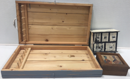 Large Wooden Jewerly Cabinet, (2) Small Wooden Jewerly Boxes