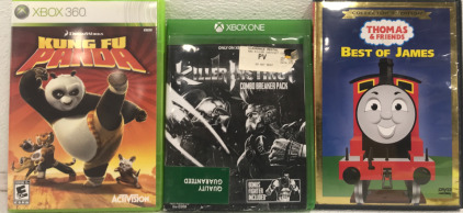 (1) XBox 360 Kung Fu Panda (1) XBox One Killer Instinct (1) Thomas & Friends Collectors Edition DVD