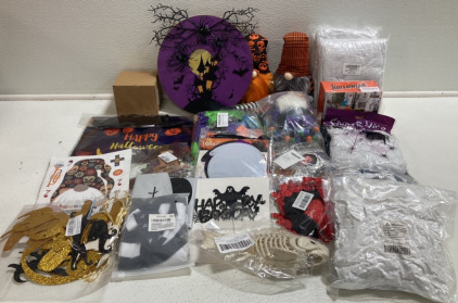 Halloween Decorations: Spider Webs, Blow Up Pumpkin, Garden Flag, Banners, Gnomes, Balloons and more