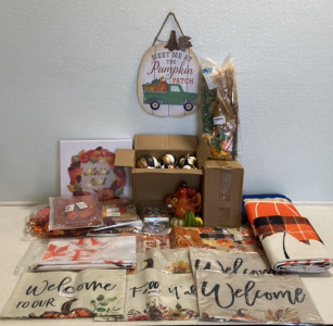 Autumn Decor: Garden Flags, Pillow Covers, Painted Pumpkins, Ribbon, Wood Wall Hangings and more