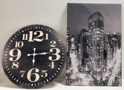 Large Round Wall Clock, Flatiron NY Building Canvas Print