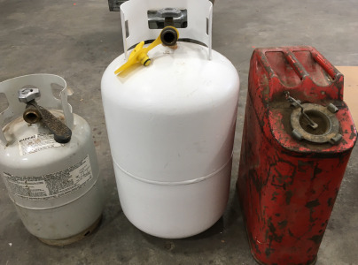 (1) 13 Propane Tank (1) 24 Propane Tank (1) 5 Gallon Gas Can