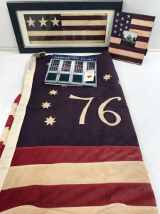 (1) 3’x5’ Bulldog USA “76” Flag (1) Warren Kimble American Folk Art Flag Picture (1) Warren Kimble Flag Picture Frame & More!!