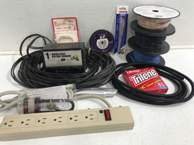 (1) Schumacher 1 Amp Moyer Cycle Battery Charger 6/12 Volt (1) Berkley Trilene Fishing Line & Much More!!