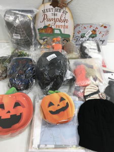 (1) Fall Door Sign (1) Pair Fall Gnomes (2) Halloween Masks & Much More!!