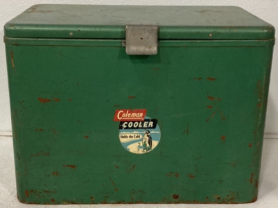 22’’ x 13’’ x 16’’ Green Coleman Metal Cooler