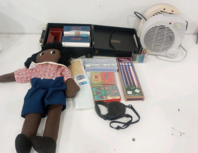 (1) Trunk Of Trivia Pursuit Board Game (1) Stuffed Raggedy Ann Style Doll (1) Natural Loofah Backstrap (2) Sets Of Vintage Playing cards And more!