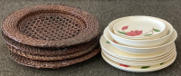 Wicker Runner Plates (4) and Floral Designed Plates and Bowls