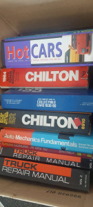 1989 Toyota Vol. 1 & 2 Repair Manuals / '74-'82 Toyota Corona Owners Manual / Chilton's Truck & Van Repair Manual '73-'80 / Book on How To Hot Rod Small-Block Chevy's 265-400 CID / New Complete Book of Collectable Cars / Chilton 1984 Auto Repair Manual/ H