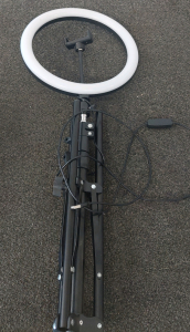 Large Bower Ring Light with Adjustable Tripod Stand, Memorex CD Stereo (missing power cord). Women's Brown Leather Boots.