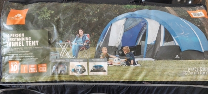 10-Person Free Standing Tunnel Tent w/ Portable Propane Grill.