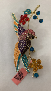 Large Exotic Bird Jeweled Brooch