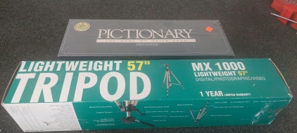 57" Tripod. Pictionary game.