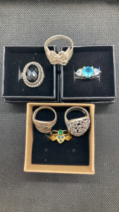 (7) Fashion Rings, Silver And Gold Toned