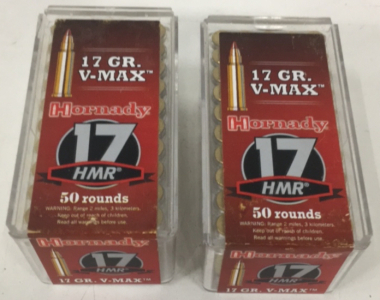 (100) Hornady V-Max 17 HMR 17gr Ammunition Cartridges