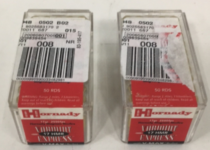 (100) New Sealed Hornady Varmint Express V-Max 17 HMR 17gr Ammunition Cartridges