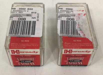 (100) New Sealed Hornady Varmint Express V-Max 17 HMR 17gr Ammunition Cartridges