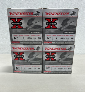 (4) Boxes Of 25 Winchester Super X 12 Guage 3 Inch 1550 Velocity 1-1/8 Oz BB Shot Shotgun Shells