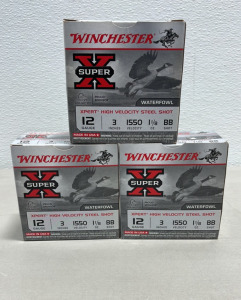 (3) Boxes Of 25 Winchester Super X 12 Guage 3 Inch 1550 Velocity 1-1/8 Oz BB Shot Shotgun Shells