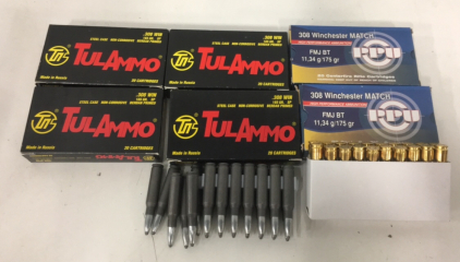 (80) Tulammo .308 Win 165GR Steel Case Ammunition Cartridge’s (40) PPU .308 Win 175 Gr Ammunition Cartridge’s