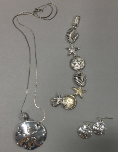 Sand Dollar Necklace With Matching Earrings And Bracelet