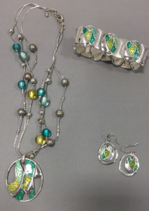 Greens Necklace, Bracelet And Earrings
