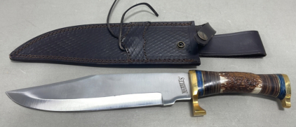 (1) Marbels Large 10&rdquo; Blade Leather And Bone Handled Knife W/ Leather Sheath