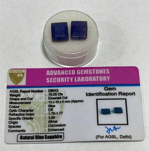 (2) 15.05ct Toyal Emerald Cut And Faceted Natural Blue Sapphires With AGSI Labs COA