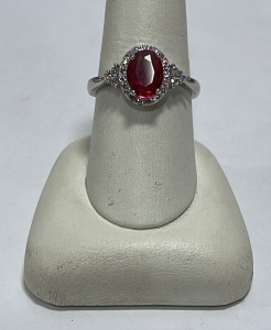 (1) Oval Cut And Faceted Red Ruby Silver .925 Ladies Ring Size 9