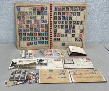 (1) Big Stamp Collection In The Majestic Stamp Album Book, Lots Of Loose Stamps And Old Envelopes