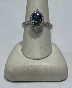 (1) Oval Cut And Faceted Mystic Rainbow Topaz Silver .925 Ladies Ring Size 9