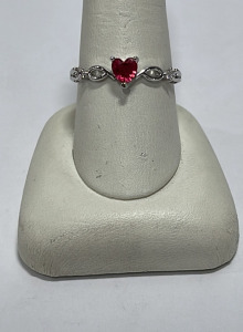 (1) Heart Cut And Faceted Red Ruby Silver .925 Ladies Ring Size 10