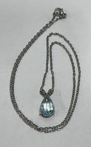 (1) Teardrop Cut And Faceted Aquamarine Necklace