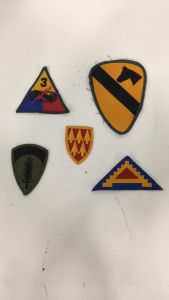 (5) Vintage Original WW2 US Army Patches Badges Including 1ST Cavalry OD Border!!