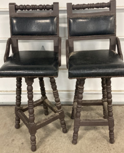 (2) Vintage Dark Swivel Barstools