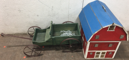 Wooden Farmhouse Box, Wooden Green Wagon