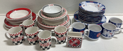 (3) Coca-Cola Dinner Sets: Red, Black/Red Checkered, Blue and Polar Bear