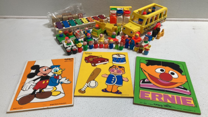 Vintage Fisher-Price Toys and (3) Playskool Wood Puzzles