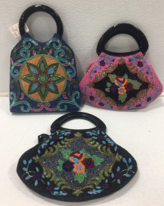 (3) Ring Handle Beaded Purses