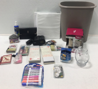 Dry Erase Markers, First Aide Instructions Magnets, Wax Warmer Set, (2) White Binders, Vase, Small Trash Can And More