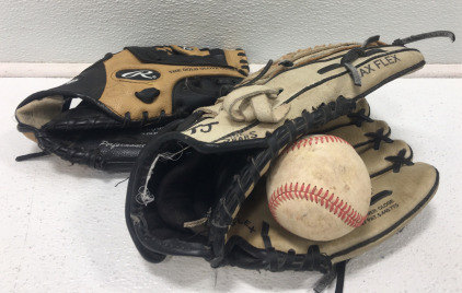 (2) Baseball Mitts, (1) Baseball