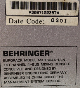 Behringer Eurorack Mx 16-Channel Mixing Console 1604A