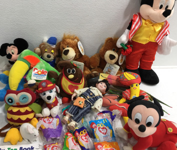 (22) Assorted Stuffed Animals (8) Ty Beanie Babies McDonalds (5) My 1st Steps to Math Books & More!
