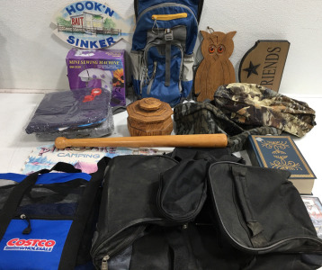 (2) Camouflage Packs (1) Beautiful Wood Box With Lid (1) Outdoor Products Hydration Pak & More!!